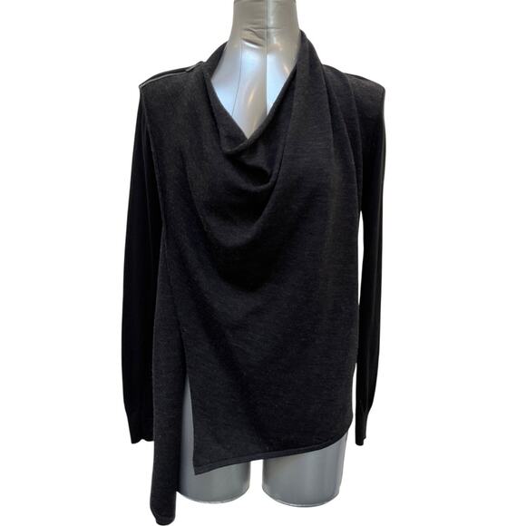 Allsaints Wool Wrap Drape Neck Sweater Women's Size 4 Dark Gray Black - Picture 1 of 4
